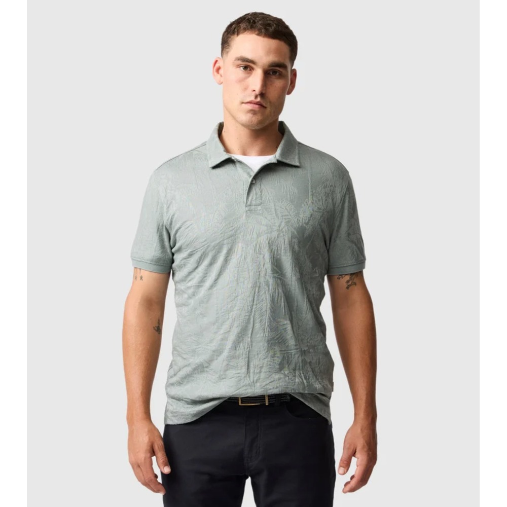 Rodd & Gunn Warren Sports Fit Men XL Short Sleeve Polo Shirt Green Palm Jacquard
